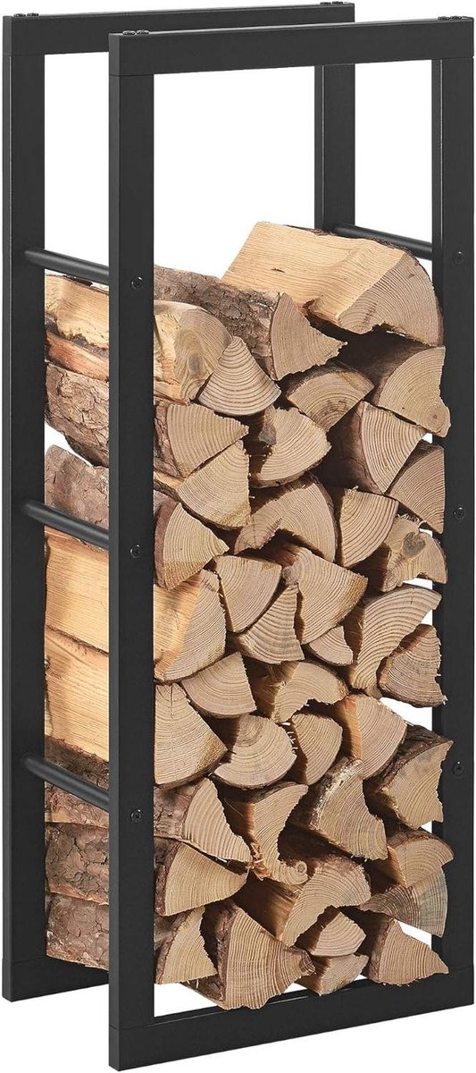 Brandhout Rek - Houtopslag Rek - Opslag Buiten - Gepoedercoat Staal - 40x25x100 cm - Zwart