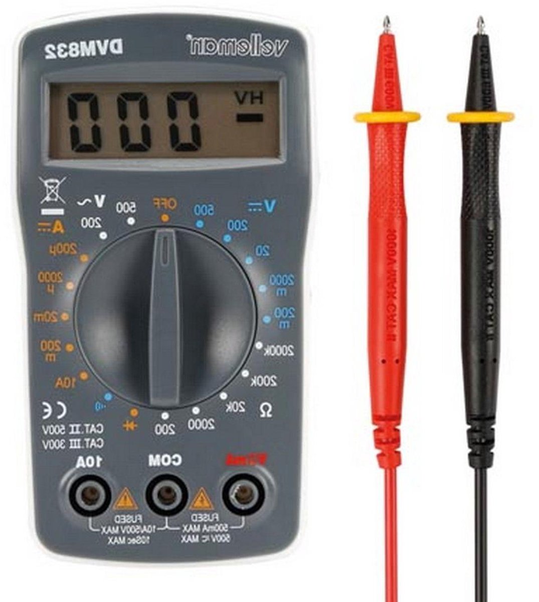 Digitale Multimeter - Spanningstester Ohm meter - Elektrische metingen - Automatische polariteit - 19 meetbereiken - Grijs