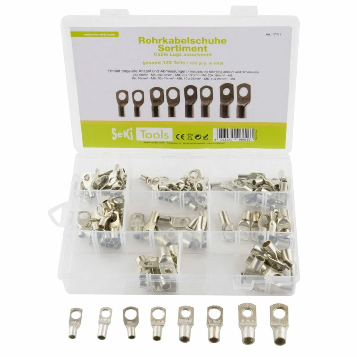 Seki Assortiment van ongeïsoleerde ring kabelschoenen (M6 & M8)