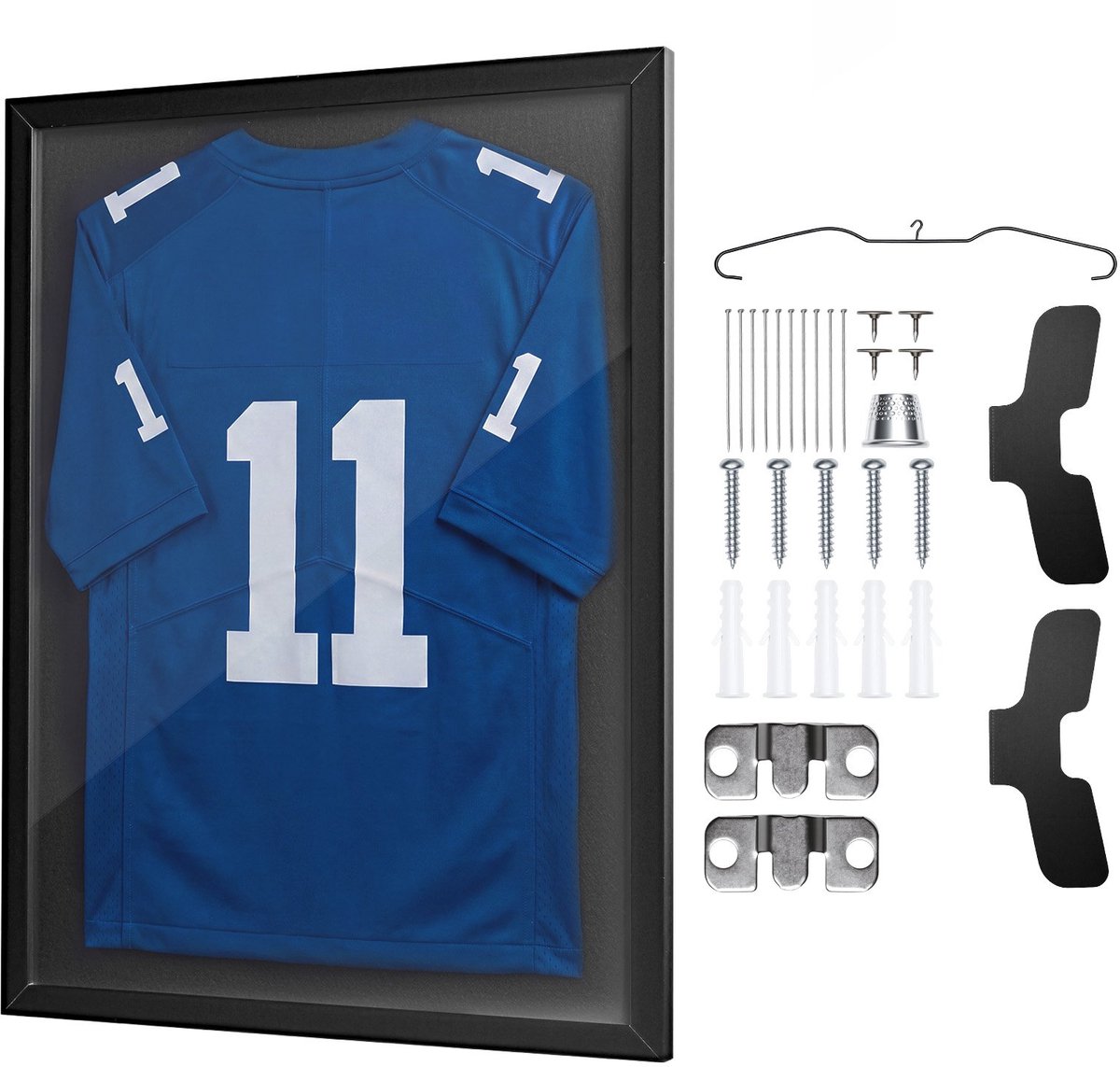 Shirtlijst Sport- en Voetbalshirt Vitrine - 60 x 80 cm Houten Fotolijst - UV-bescherming 98% - Kunststof Voorplaat - Met Ophanghaak - Zwart