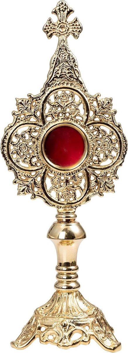 Vergulde Relikwie - Reliekhouder Aandenken - Religieuze Opslag - Messing Vergulde Afwerking - 34 cm Hoog - Goudkleurig