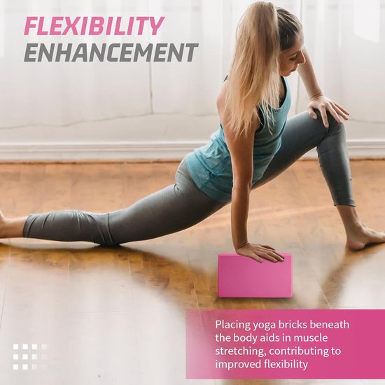 Yogablokken Set - Oefenblokken Yoga - Balans Verbeteren - Antislip EVA Schuim - 23 x 17 x 7.7 cm - Magenta — afbeelding 5