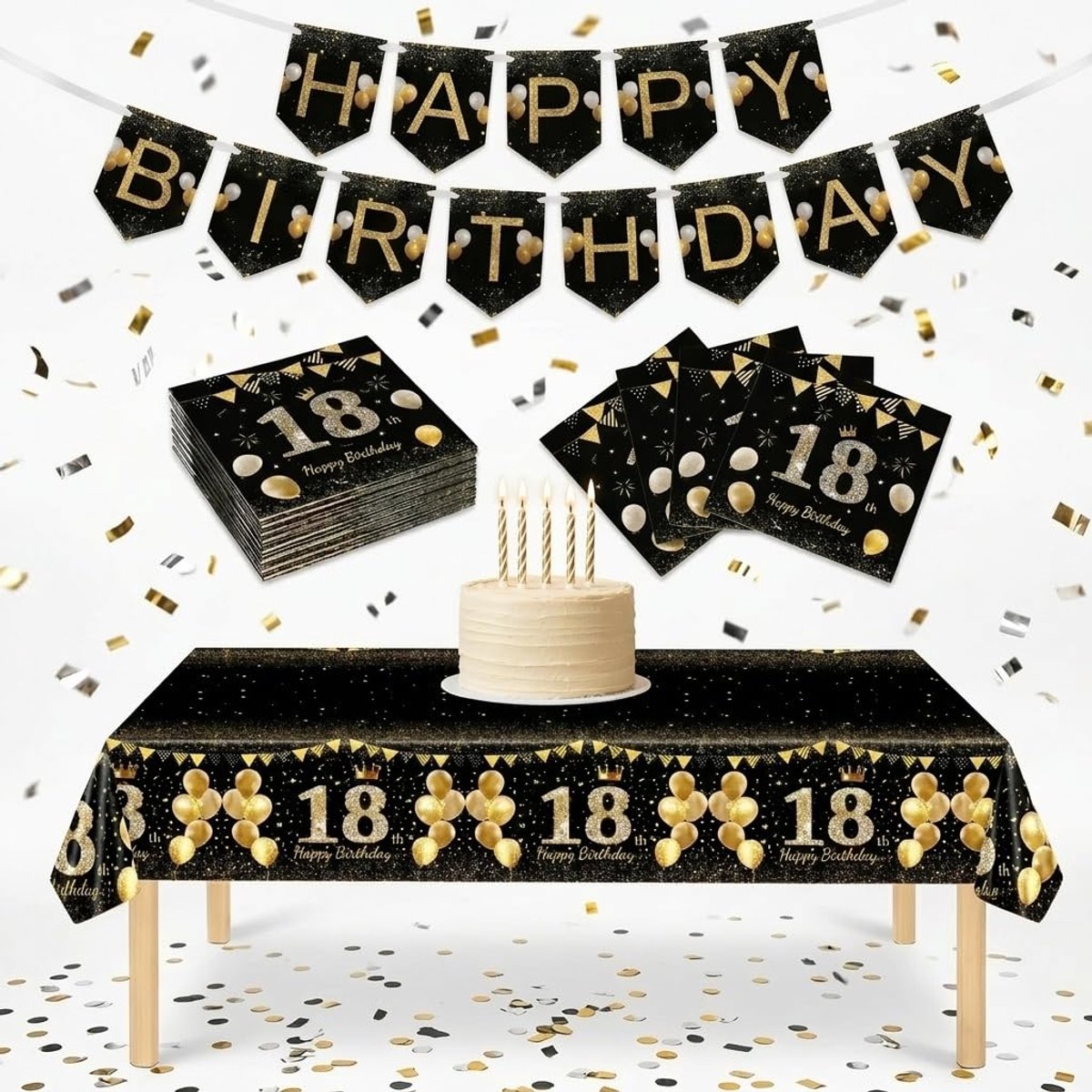 18e verjaardag decoratie servetten 20 servetten 1 tafelkleed 1 vlaggetjesslinger feestdecoratie accessoires voor 18 jaar jubileum feest