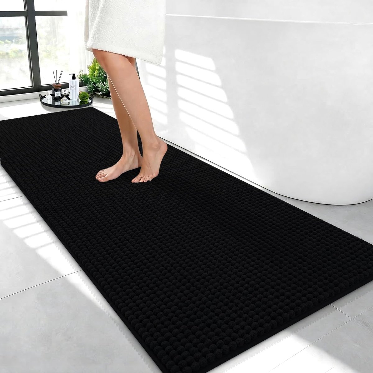 Badmat antislip, 50 x 120 cm extra lange chenille-badmatten voor badkamervloer, super absorberende en wasbare dikke badkamertapijtloper