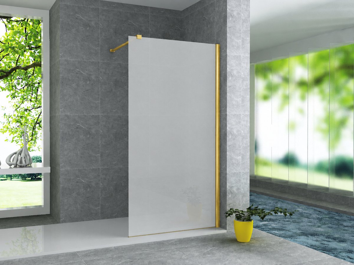 Zimmer Douchewand Inloopdouche Melkglas 90 x 200 cm met Geborsteld Goud Profielset – Veiligheidsglas met Privacy – Luxe Moderne Badkamer Douchewand