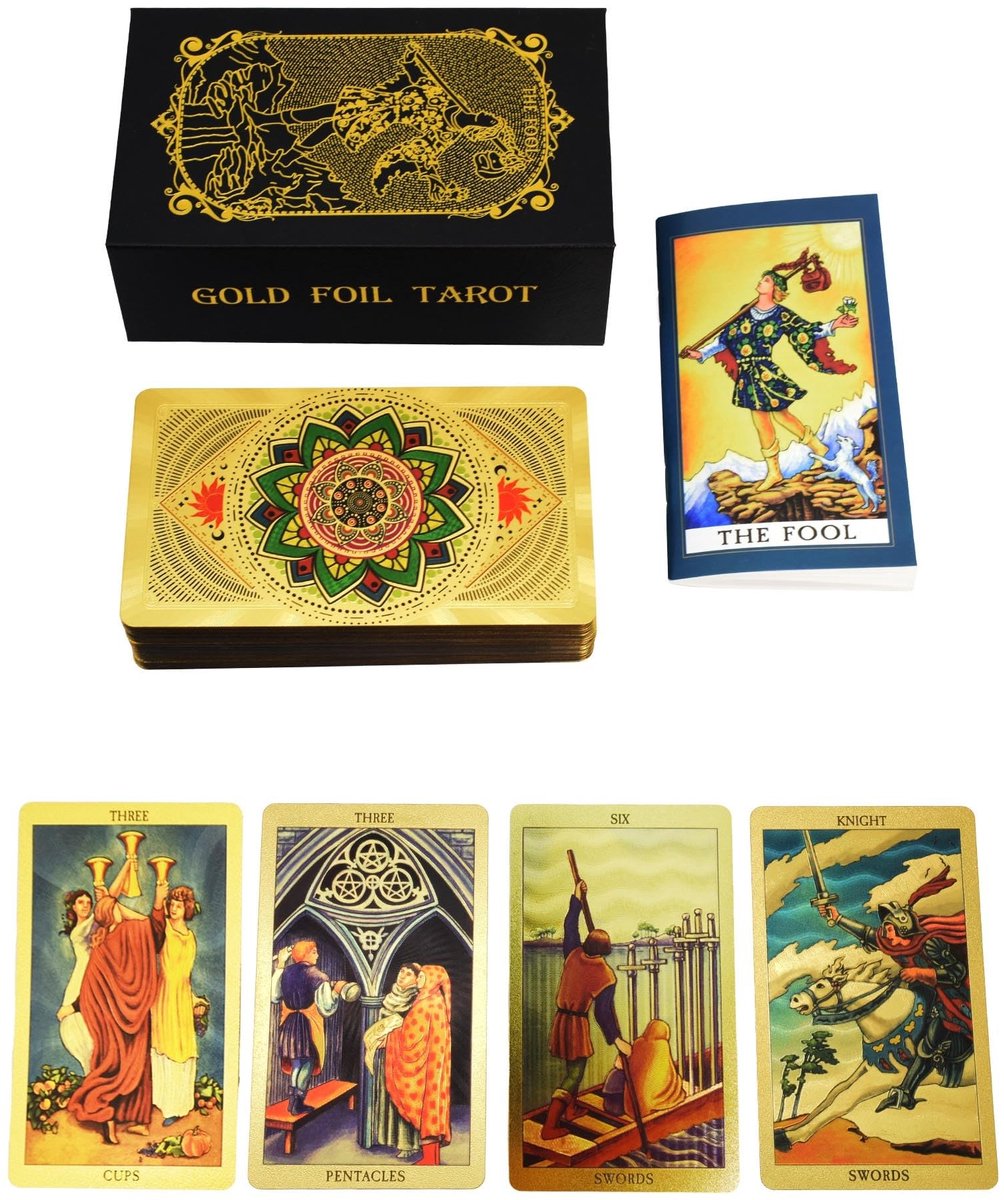 Dailygoods- Tarotkaarten met Gouden Folie - Waterdicht PVC - Tarot Deck met 36 Pagina’s Gids - Kreukvrij - Holografische Print - Spirituele Ervaring - Tarotdeck