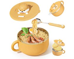 Dailygoods- Noedelkom 1200 ml - Instant Noedelkom - Roestvrij Staal - Kom voor Soep/Salades - Met Deksel - Inclusief Lepel - Noedelbowl