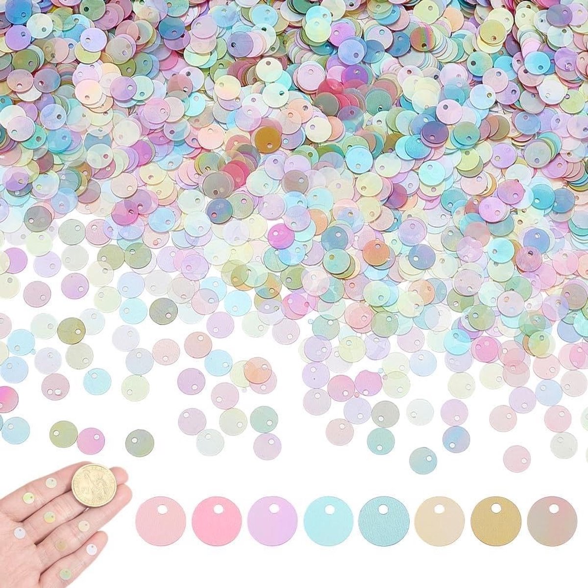 Dailygoods- Pailletten Set 2400 Stuks - Platte Ronde Pailletten - PVC Losse Pailletten - DIY Decoratie - Ambachten - Compact 6 mm Diameter - Decoratiepailletten