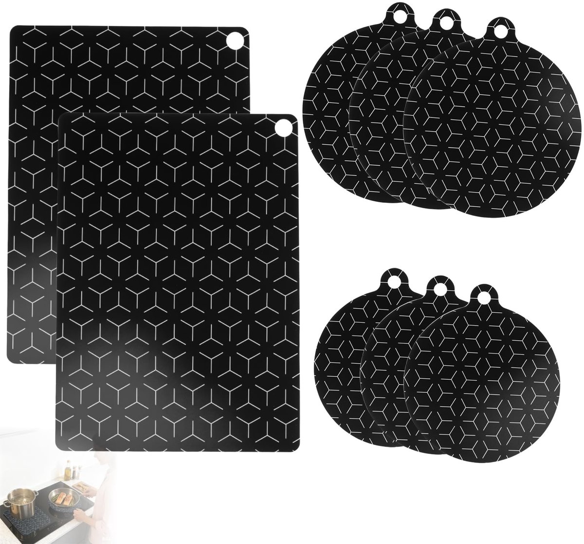 Dailygoods- Inductie Mat Hittebestendig tot 280 ºC - Inductie Beschermer - Kookplaat Beschermer - Siliconen Onderzetters - Set van 8 - Flexibel en Eenvoudig te Reinigen - Kookplaatbeschermer