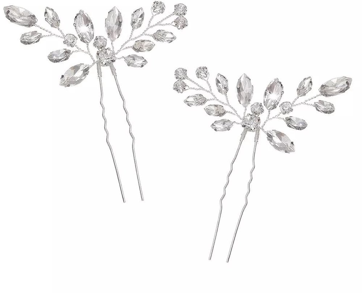 Kristallen Haarspelden - Bruid Haaraccessoires - Bruiloft Aankleden - Handgemaakt met Strass - 2 stuks - Zilver