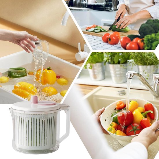 Slacentrifuge Handmatig - Groente Droger - Salade Bereiden - Efficiënt Water Verwijderen - 25 x 20 x 20 cm - Wit — afbeelding 3