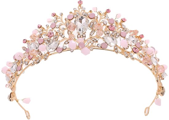 Dailygoods- Tiara Strass Kroon - Hoofdband - Bruiloft - Feesten - Elegant - Duurzaam - Roze - Kinderkroon