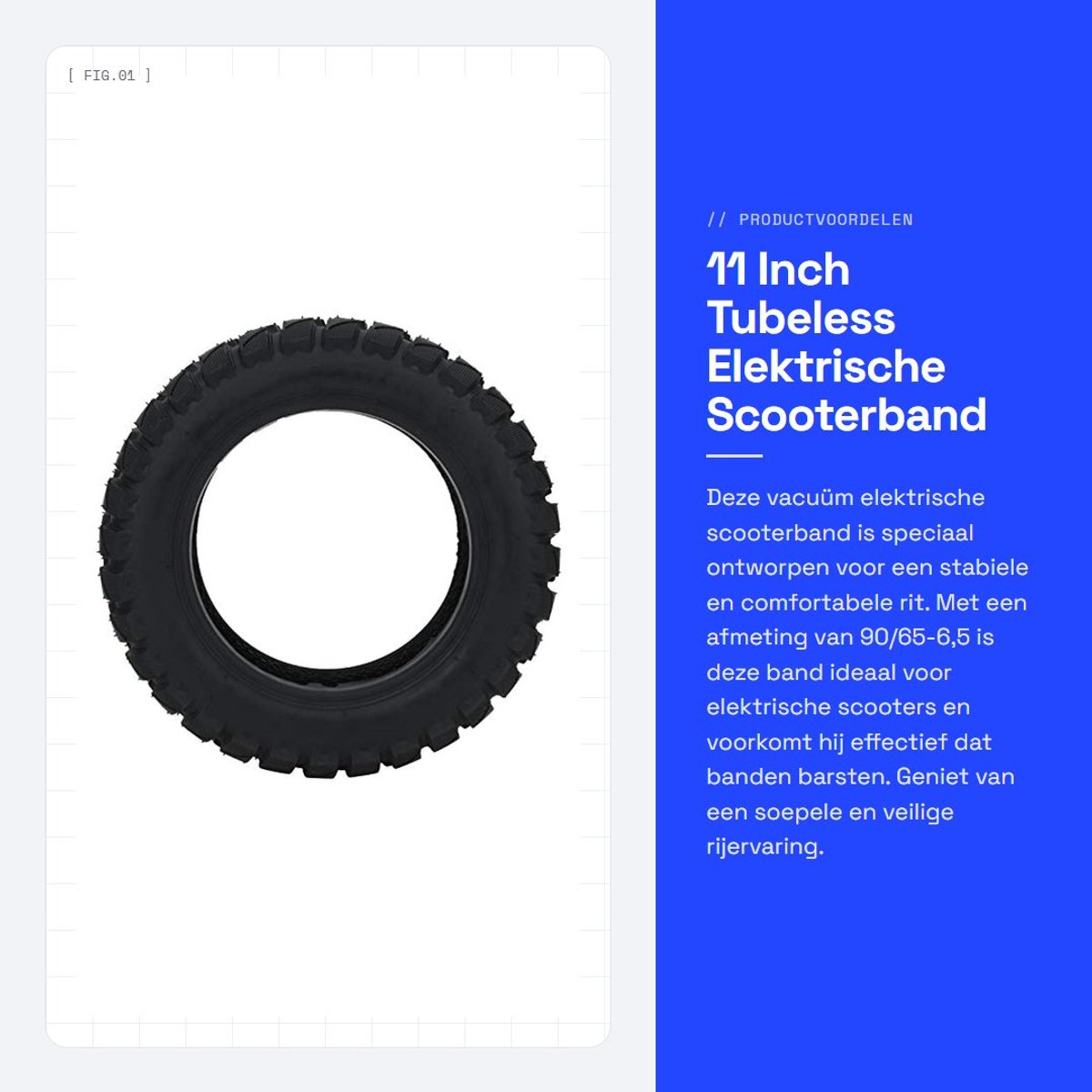 Dailygoods - 11 Inch Tubeless Elektrische Scooterband 90/65-6,5 voor Optimale Stabiliteit