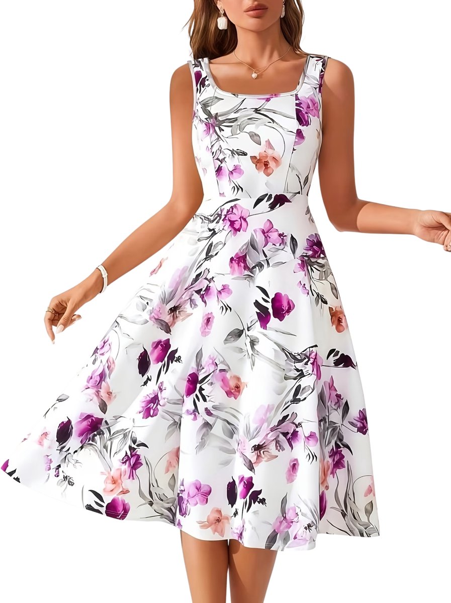 Currero Zomerjurk Dames Zomerjurken Volwassenen Vrouwen Midi Jurk Ibiza Stijl Sundress Dress Rode Bloem Op Wit