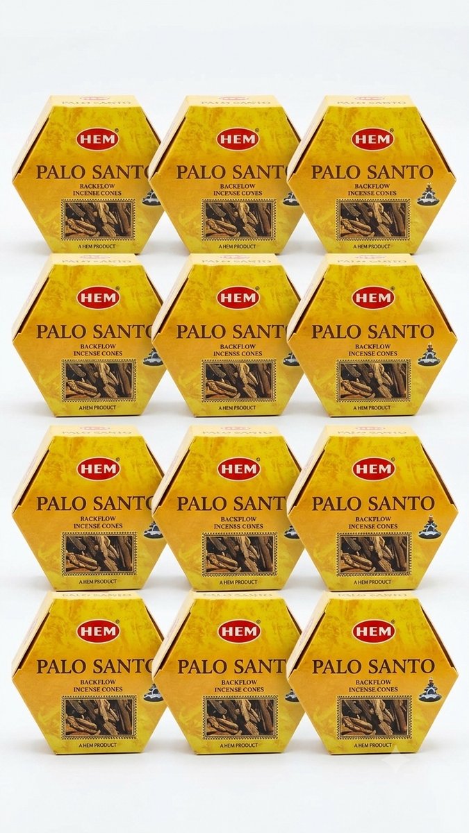 12 X HEM Palo Santo Backflow Wierookkegels - 40 Stuks - Authentieke Geur - Premium Voor Waterval Wierookhouder - Vegan, Natuurlijke Wierook voor Ontspanning en Meditatie Met Kajal Sticker