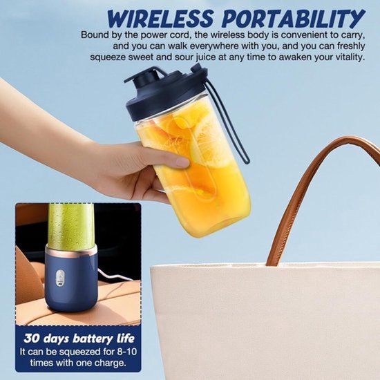 Draagbare multifunctionele sapcentrifuge, blender & milkshake-maker - Miniblender - 400 ml - Oplaadbaar via USB - Compacte blender - Geschikt voor milkshakes, vruchtensap en smoothies - Blauw — afbeelding 5