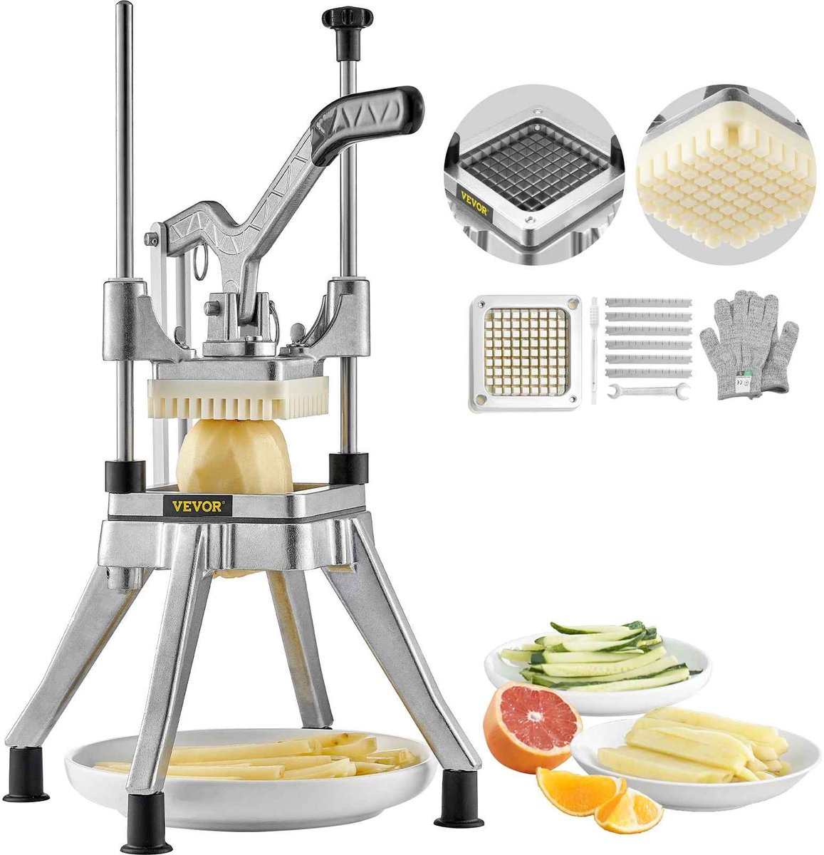 Casa Living Commerciële Groentesnijder - Professionele Groente- en Fruitsnijder - RVS - 3/8 Inch Snijmes - Antislip Voeten