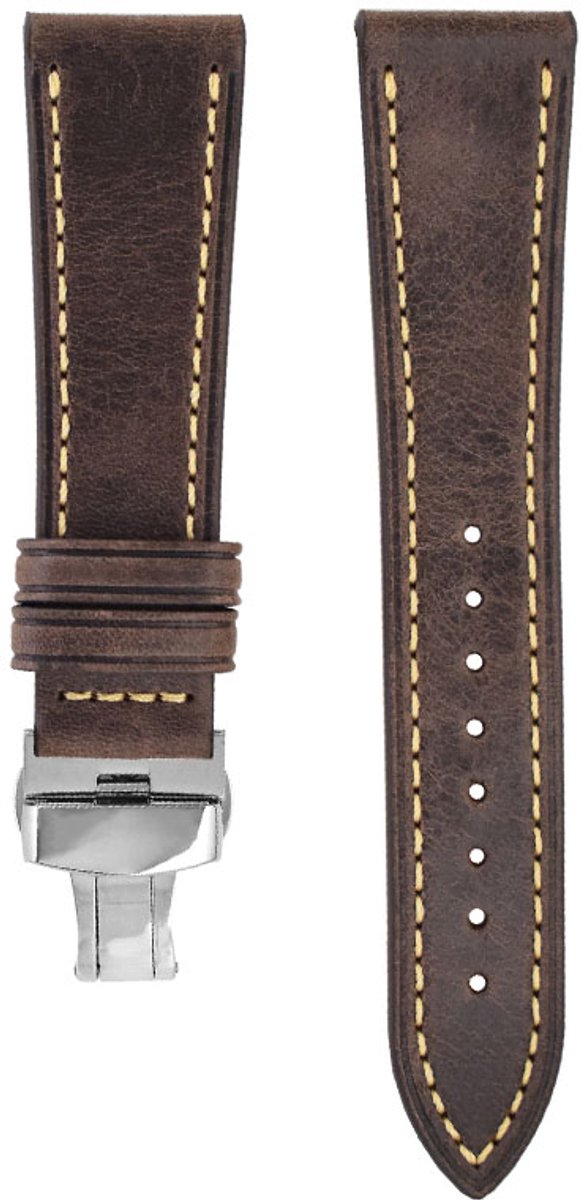 Horlogeband van echt leer met dubbele vlindersluiting - 20 mm