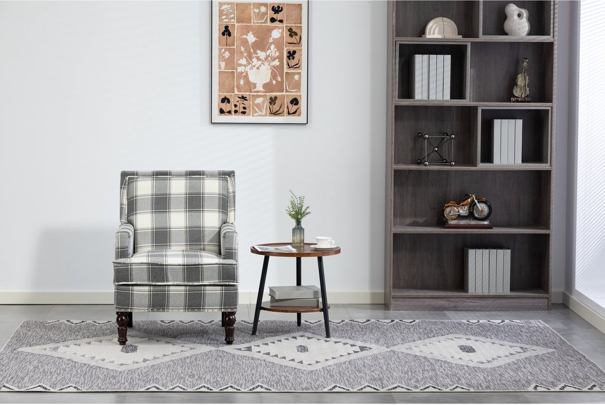 YYchan fauteuil met armleuningen - wit/grijs gestreept - accentstoel van katoen-linnen stof - 69x69x89 cm