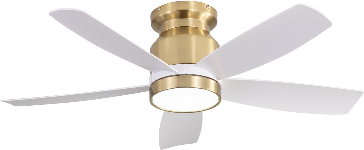 KOMHTOM - Platte plafondventilator - 106 cm - Omkeerbare DC-motor - 5 witte ABS-vleugels - 1/4/8 uur timer - 6 snelheidsstanden