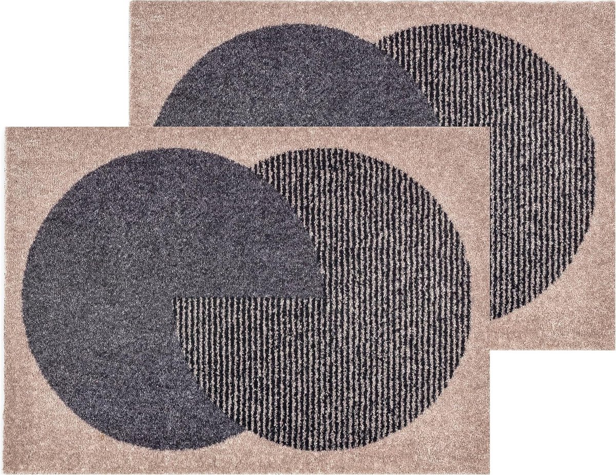 Binnendeurmat Set - Vuilvangmat Halfrond - Voorkom Vuil - Wasbaar op 30°C - 50x70 cm - Bei