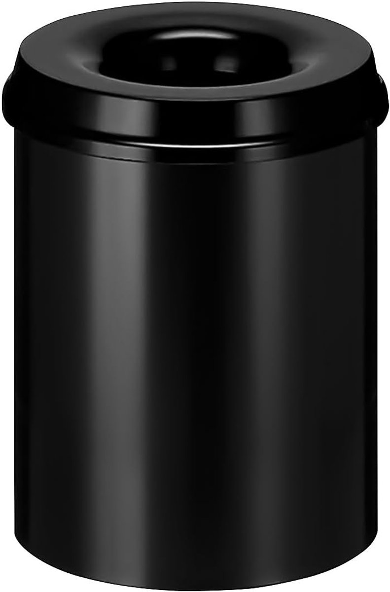 Metalen Papiermand - Prullenbak - Kantoor Opruimen - Zelfdovende Bluskop - 15 Liter - Zwart