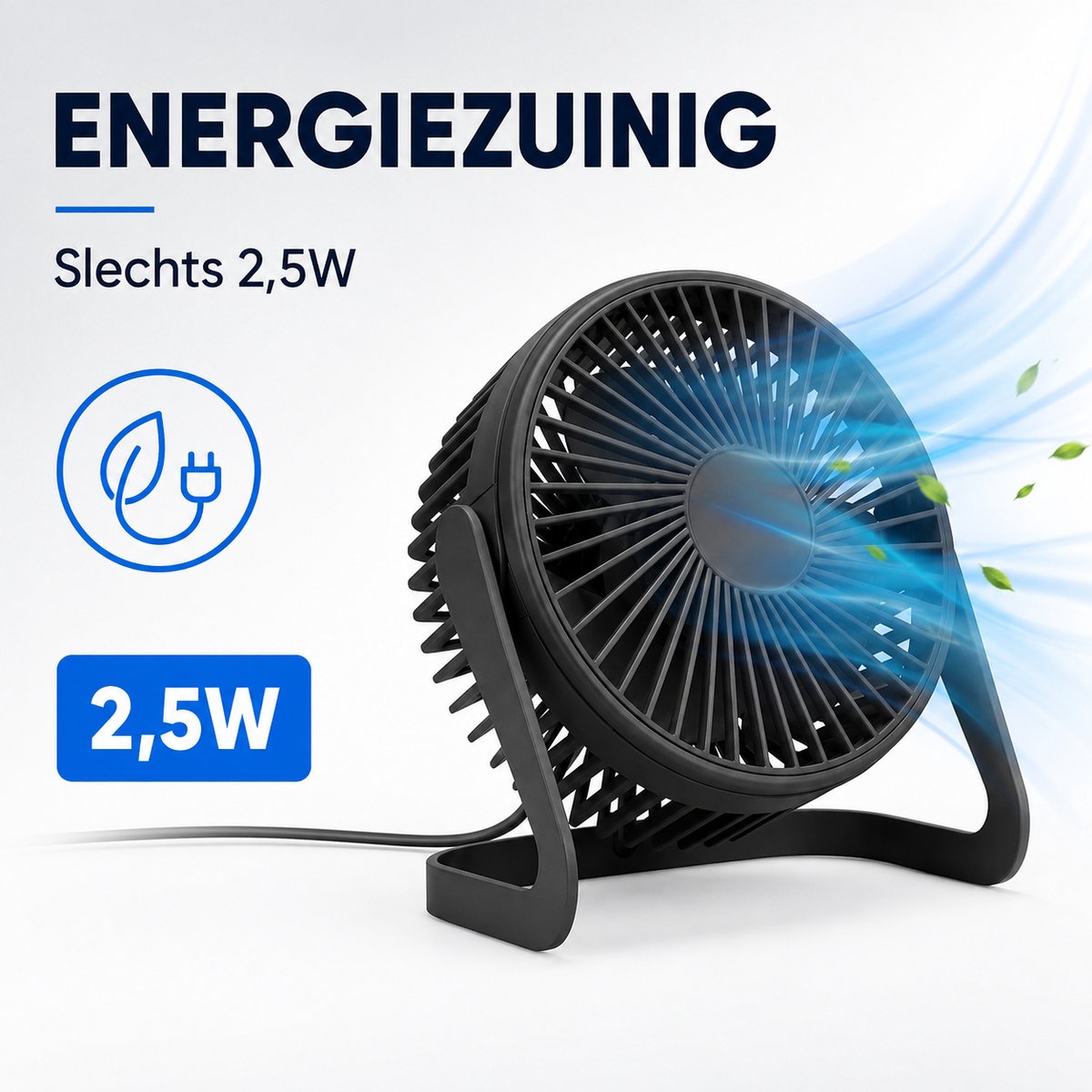 Bureau Ventilator - Zuinige Tafelventilator - Kleine USB Ventilator - Mini Bureauventilator - Kantelbare Statiefventilator - Compacte USB-C Fan - Tafelventilator Geluidloos - Bureau Airco - Desk Fan - Deskventilator - Zwart - Silvergear — afbeelding 2