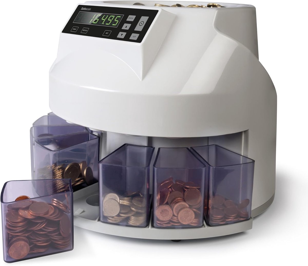 Muntenteller Machine - Geld Sorteerder - Snel Geld Tellen - Automatische Sorteerfunctie - 300-500 Munten - Wit Grijs Blauw