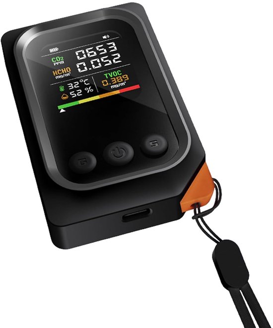 Luchtkwaliteitsmeter - Luchtdetector - Binnenmilieu Controleren - Snelle Respons 3 Seconden - Compact Draagbaar - Zwart