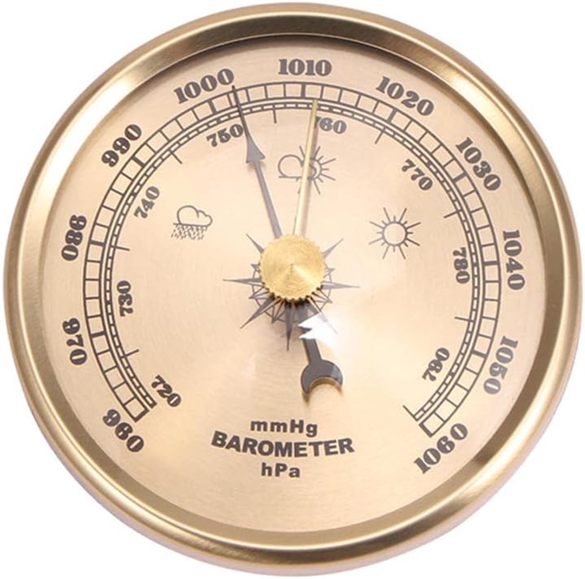 Barometer Weerinstrument - Weerstation Buiten - Weersvoorspelling Thuis - Duidelijke Aflezing - 27 Inch - Goudkleurig