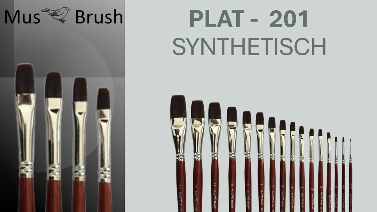 MusBrush Serie 201 Penseelset - Plat - 13-delig - Synthetisch Bruin Haar - Korte Steel - Voor Alle Verfsoorten - Olieverf, Acryl & Aquarel