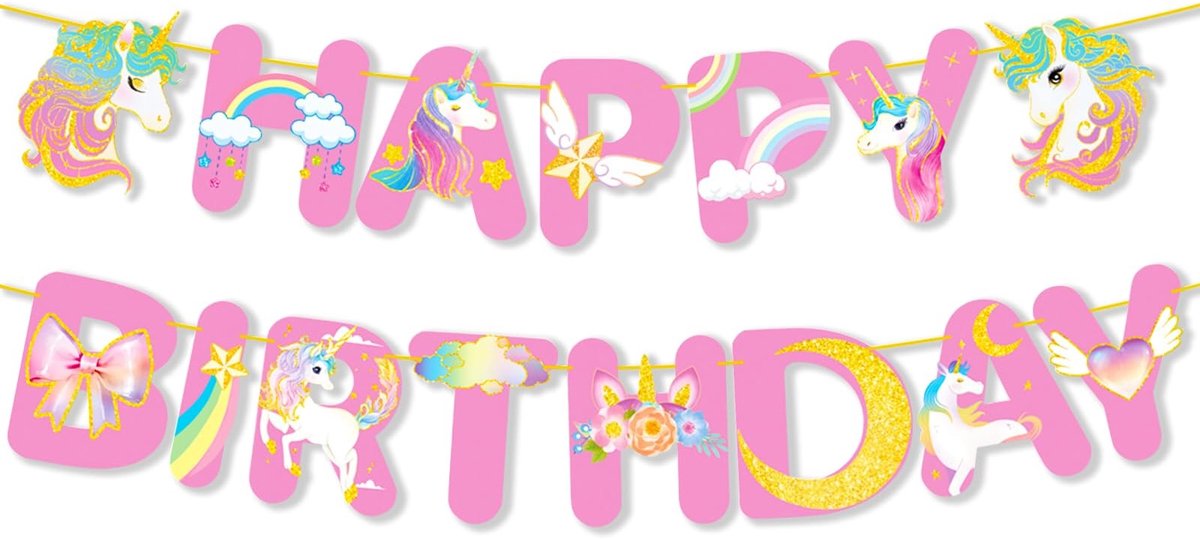 Dailygoods- Verjaardagslinger Eenhoorn - Feestdecoratie - Happy Birthday Banner - Verjaardagsdecoratie - Kinderfeest - Hoogwaardige Papieren Banners