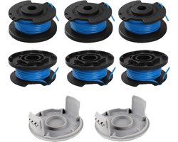 Ryobi-vervangspoelset geschikt voor grastrimmers (inclusief 6 spoelen en 2 kappen; geschikt voor RAC124, AC14RL3A,) – Trimmeraccessoires – Draadlengte: 3,4 m, diameter: 1,65 mm