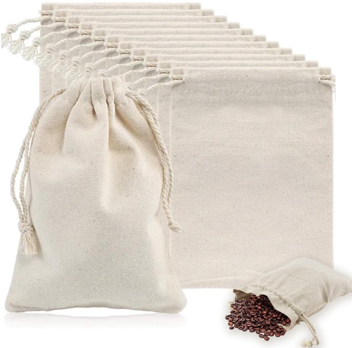 Dailygoods- Katoenen Zakjes 15 Stuks - Herbruikbare Cadeautasjes - Mini-formaat 13 x 18 cm - Trekkoord - Natuurlijk Katoen - Ademend en Wasbaar - Cadeauzakjes