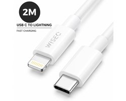 USB C Lightning kabel 2m - Apple iPhone Lightning naar USB C snellaadkabel - Fast Charging kabel geschikt voor iPhone - Wit - WiseQ