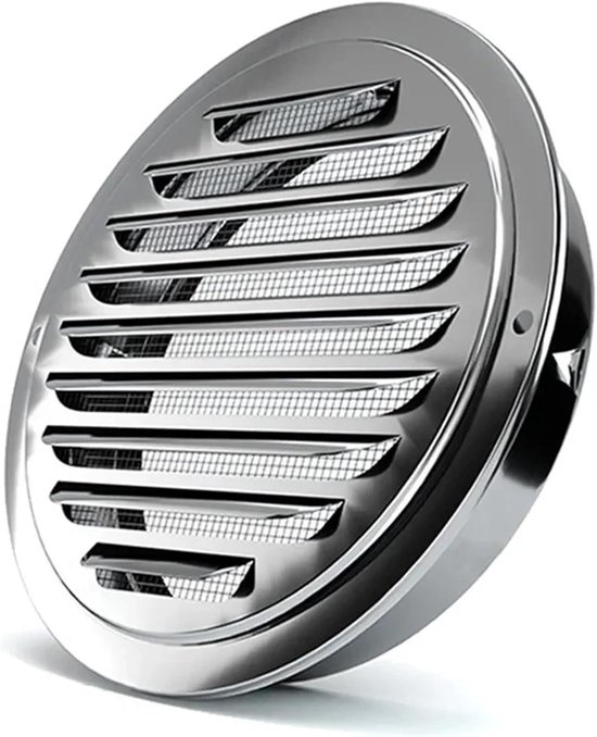 Grille ronde en acier inoxydable avec maille fine et ailettes horizontales.