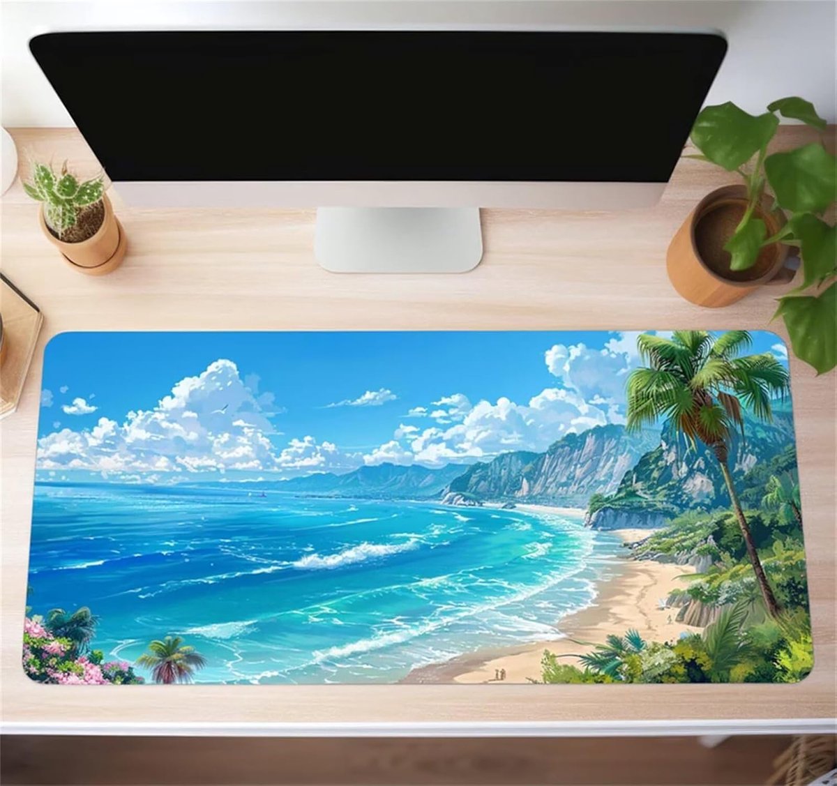Grote Muismat - Bureau Onderlegger - Comfortabel Werken - Antislip Basis - 80x40 cm - Blauw Zeelandschap