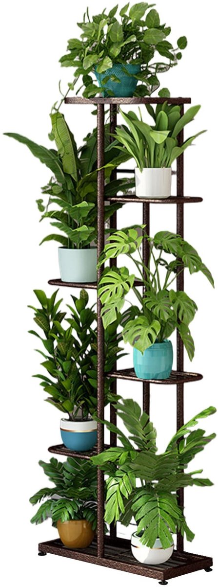 Dailygoods- Plantenstandaard 6 niveaus - Plantenrek voor 7 potten - Ruimtebesparend voor binnen/buiten - Robuust metaal - Totale hoogte 108 cm