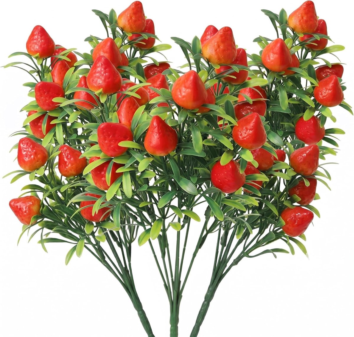 Kunst Aardbeien Planten - Nep Fruit - Decoratie - Levensechte Bladeren - 3 Stuks - Groen R