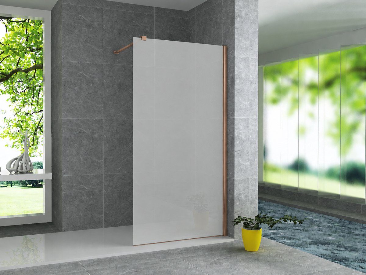Zimmer Inloopdouche Douchewand 120x200 cm Melkglas – Geborsteld Koperbruin Profielset – Veiligheidsglas – Privacyglas – Luxe Design Douchewand
