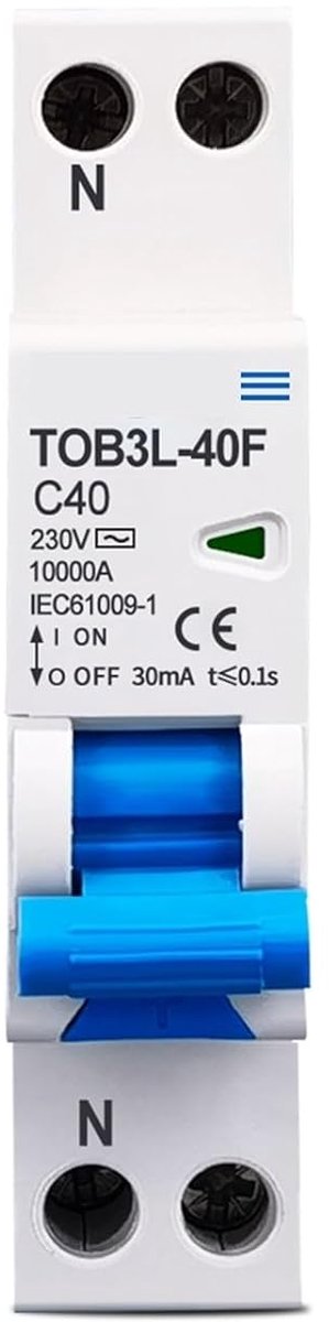 Aardlekautomaat 1P + N - Stroomonderbreker Zekering - Elektrische Beveiliging - 10 KA Overstroomlek - 18 mm - Wit