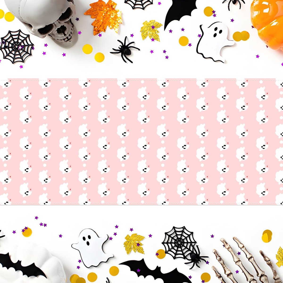 Dailygoods- Tafelloper 72×13 Inch - Roze Halloween Decor - Seizoensgebonden Eettafel Decoratie - Decoraties - Pompoen - Spin - Tafelkleed
