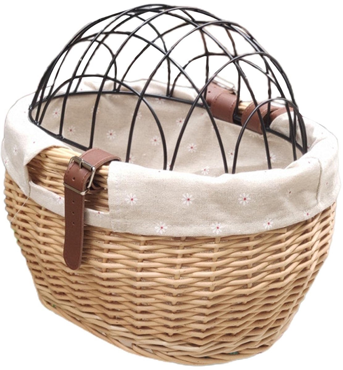 Dailygoods- Fietsmand Rieten - Fietshuisdiermand - Voormand met Afdekking - Handgeweven Rotan - Waterbestendig - Eenvoudig te Installeren - Dierenmand