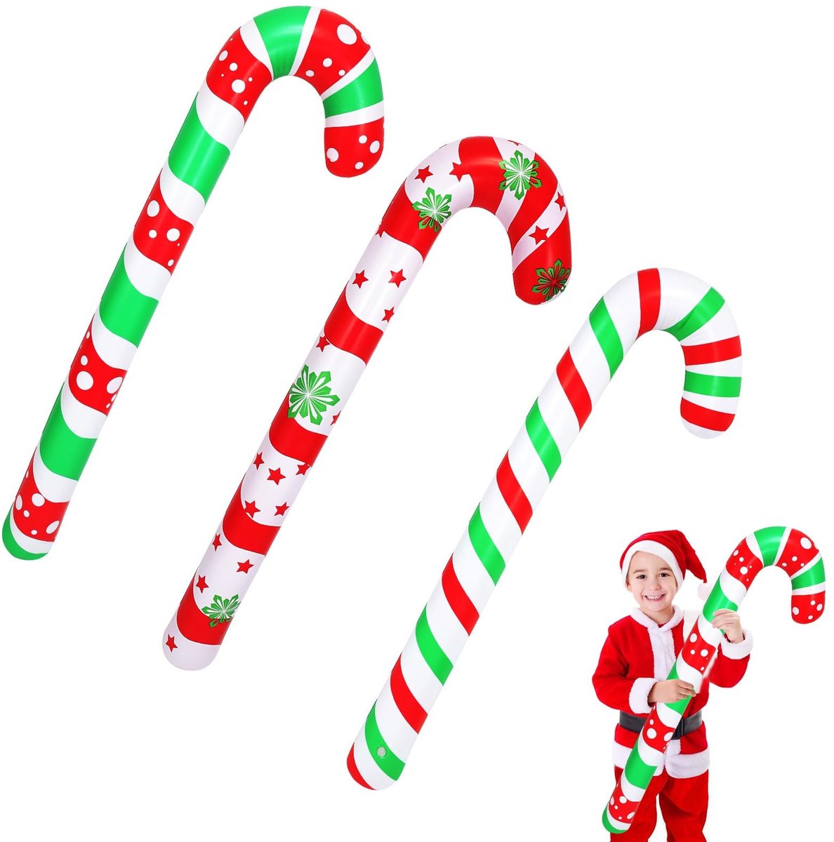 Dailygoods - 3 Stuks Opblaasbare Suikerspinstokjes voor Kerstdecoratie - 88CM Rood