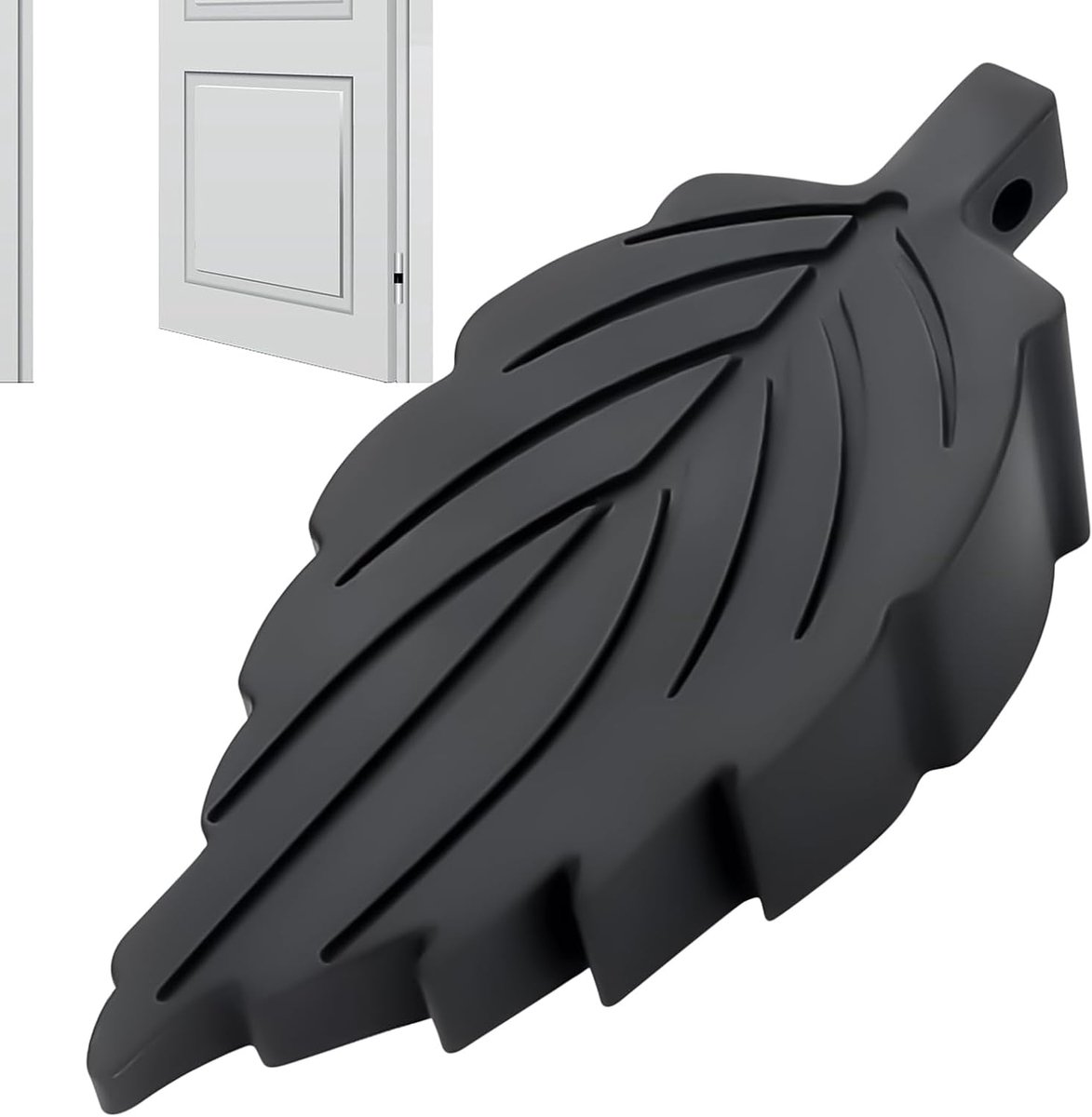 Deurstopper Bladvorm - Veilige Deurhouder - Kinderen Beschermen - Antislip Onderkant - 11 x 6 x 6 cm - Zwart