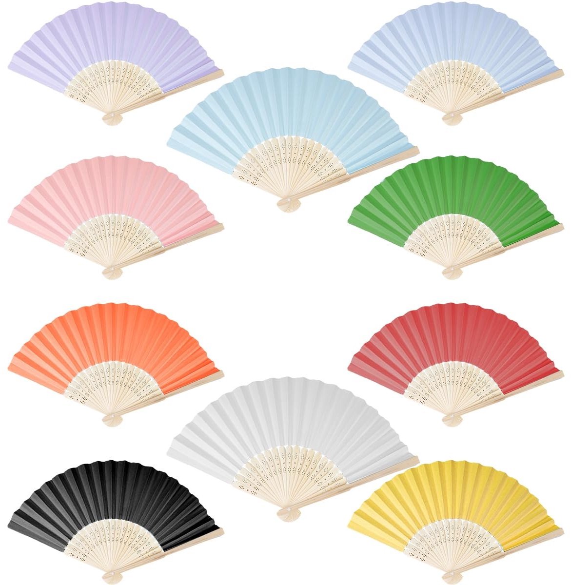 Dailygoods - Handgehouden Papieren Waaiers - Feestdecoratie - 10 Kleuren - Bamboe Opvouwbare Waaier - Doe-het-zelf Decoratie - Geschikt voor Bruiloften