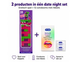 erotisch bordspel– seks spelletjes voor koppels – date night spel – Tower of Pleasure 54 blokken + FiTONE condooms met ribbels 12 stuks
