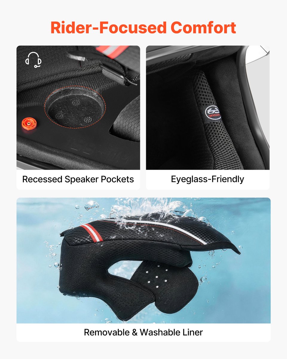 VEVOR Integraalhelm voor Motorrijders, Maat M, met Transparant Vizier, ECE 22.06 Gecertificeerd, Integraalhelm voor Mannen en Vrouwen, Integraalhelm met Bluetooth-Luidsprekercompartiment, Bromfietshelm, Zwart – foto 3