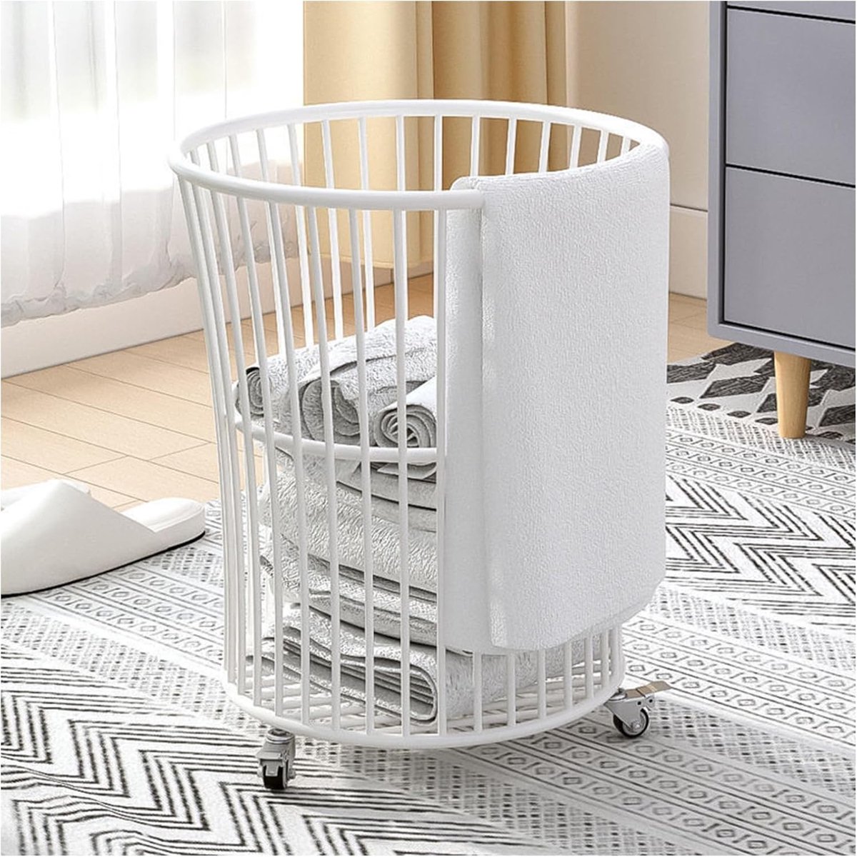 Metalen wasmand Kledingkar Was sorteren Met slot Grote capaciteit Wit
