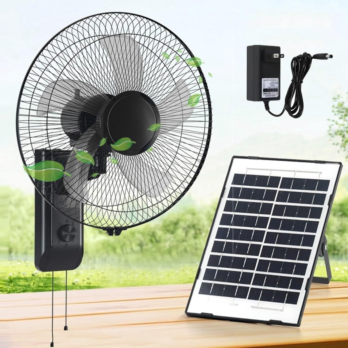 Wandventilator - Elektrisch Koelapparaat - Ruimte Koelen - Zonne-energie Optie - 43CM/16IN - Zwart